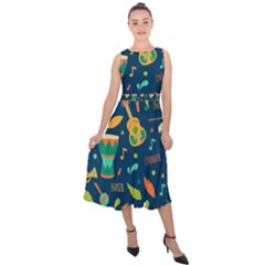 Brazil Musical Instruments Seamless Carnival Pattern Midi Tie-back Chiffon Dress by Vaneshart