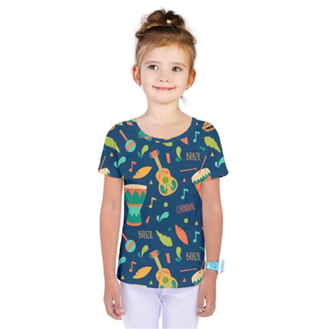 Brazil Musical Instruments Seamless Carnival Pattern Kids  One Piece Tee by Vaneshart