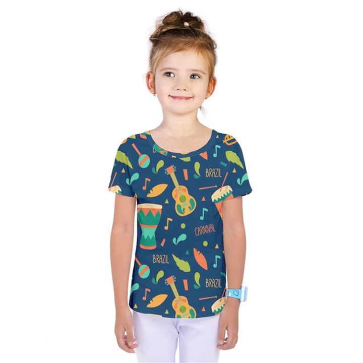 Brazil Musical Instruments Seamless Carnival Pattern Kids  One Piece Tee