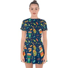 Brazil Musical Instruments Seamless Carnival Pattern Drop Hem Mini Chiffon Dress by Vaneshart