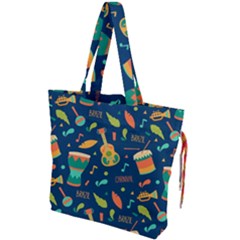 Brazil Musical Instruments Seamless Carnival Pattern Drawstring Tote Bag by Vaneshart