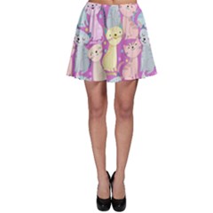 Colorful Cute Cat Seamless Pattern Purple Background Skater Skirt by Vaneshart