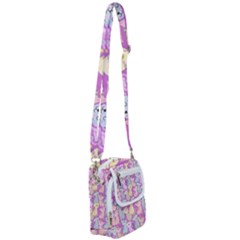 Colorful Cute Cat Seamless Pattern Purple Background Shoulder Strap Belt Bag by Vaneshart