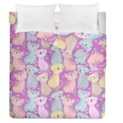 Colorful Cute Cat Seamless Pattern Purple Background Duvet Cover Double Side (queen Size)