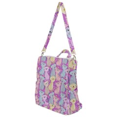 Colorful Cute Cat Seamless Pattern Purple Background Crossbody Backpack by Vaneshart