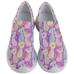 Colorful Cute Cat Seamless Pattern Purple Background Women s Lightweight Slip Ons by Vaneshart