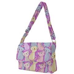 Colorful Cute Cat Seamless Pattern Purple Background Full Print Messenger Bag (s) by Vaneshart