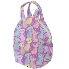 Colorful Cute Cat Seamless Pattern Purple Background Travel Backpacks by Vaneshart