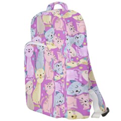 Colorful Cute Cat Seamless Pattern Purple Background Double Compartment Backpack by Vaneshart