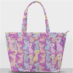 Colorful Cute Cat Seamless Pattern Purple Background Back Pocket Shoulder Bag  by Vaneshart