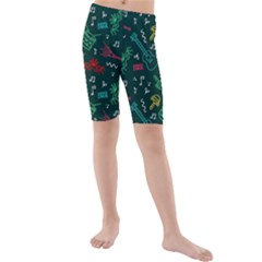 Guitars Musical Notes Seamless Carnival Pattern Kids  Mid Length Swim Shorts by Vaneshart