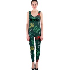 Guitars Musical Notes Seamless Carnival Pattern One Piece Catsuit by Vaneshart