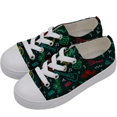 Guitars Musical Notes Seamless Carnival Pattern Kids  Low Top Canvas Sneakers by Vaneshart