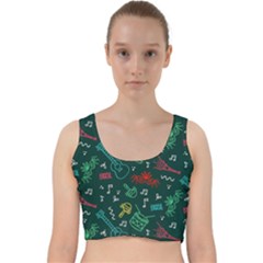 Guitars Musical Notes Seamless Carnival Pattern Velvet Racer Back Crop Top by Vaneshart