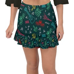 Guitars Musical Notes Seamless Carnival Pattern Fishtail Mini Chiffon Skirt