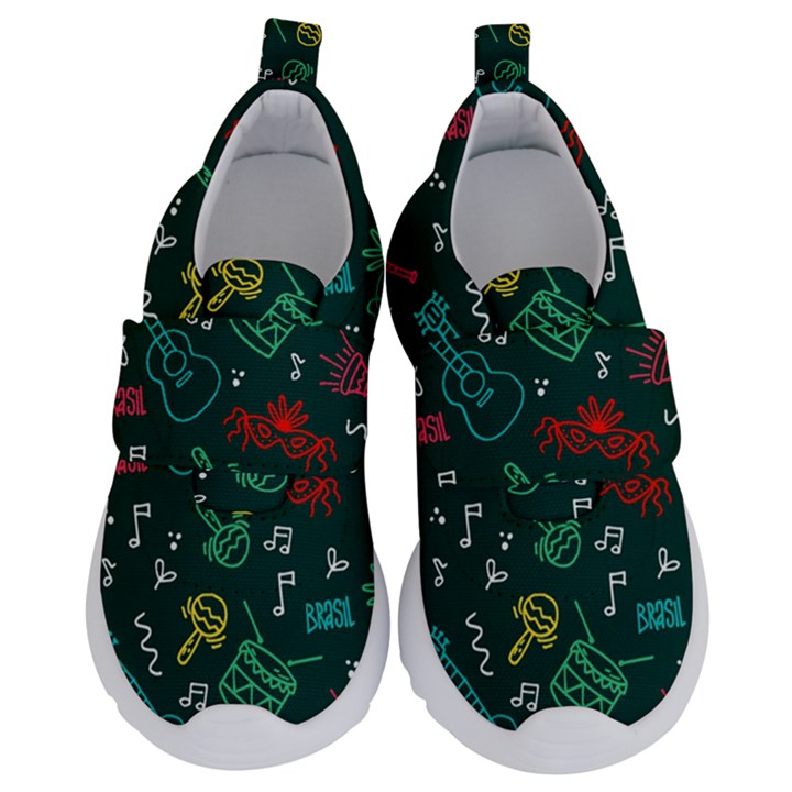 Guitars Musical Notes Seamless Carnival Pattern Kids  Velcro No Lace Shoes