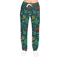 Guitars Musical Notes Seamless Carnival Pattern Women Velvet Drawstring Pants by Vaneshart