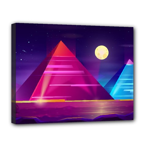 Egyptian Pyramids Night Landscape Cartoon Canvas 14  X 11  (stretched) by Vaneshart