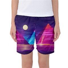 Egyptian Pyramids Night Landscape Cartoon Women s Basketball Shorts by Vaneshart