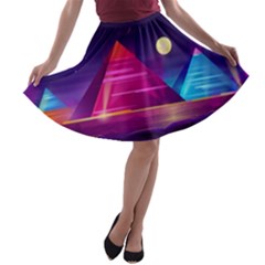 Egyptian Pyramids Night Landscape Cartoon A-line Skater Skirt by Vaneshart