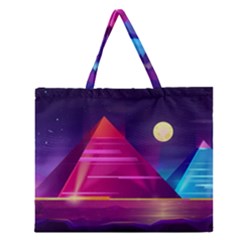 Egyptian Pyramids Night Landscape Cartoon Zipper Large Tote Bag by Vaneshart