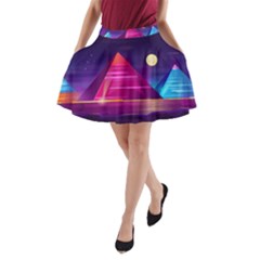 Egyptian Pyramids Night Landscape Cartoon A-line Pocket Skirt by Vaneshart