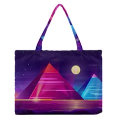 Egyptian Pyramids Night Landscape Cartoon Zipper Medium Tote Bag by Vaneshart