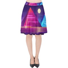 Egyptian Pyramids Night Landscape Cartoon Velvet High Waist Skirt by Vaneshart