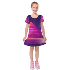 Egyptian Pyramids Night Landscape Cartoon Kids  Short Sleeve Velvet Dress by Vaneshart