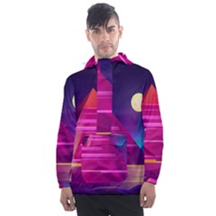 Egyptian Pyramids Night Landscape Cartoon Men s Front Pocket Pullover Windbreaker by Vaneshart