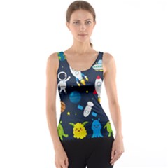 Big Set Cute Astronauts Space Planets Stars Aliens Rockets Ufo Constellations Satellite Moon Rover V Tank Top by Vaneshart