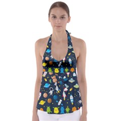 Big Set Cute Astronauts Space Planets Stars Aliens Rockets Ufo Constellations Satellite Moon Rover V Babydoll Tankini Top by Vaneshart