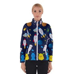 Big Set Cute Astronauts Space Planets Stars Aliens Rockets Ufo Constellations Satellite Moon Rover V Winter Jacket by Vaneshart