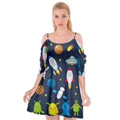 Big Set Cute Astronauts Space Planets Stars Aliens Rockets Ufo Constellations Satellite Moon Rover V Cutout Spaghetti Strap Chiffon Dress by Vaneshart