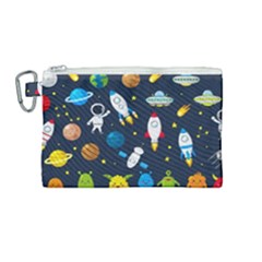 Big Set Cute Astronauts Space Planets Stars Aliens Rockets Ufo Constellations Satellite Moon Rover V Canvas Cosmetic Bag (medium) by Vaneshart