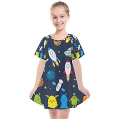 Big Set Cute Astronauts Space Planets Stars Aliens Rockets Ufo Constellations Satellite Moon Rover V Kids  Smock Dress by Vaneshart