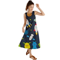 Big Set Cute Astronauts Space Planets Stars Aliens Rockets Ufo Constellations Satellite Moon Rover V Summer Maxi Dress by Vaneshart