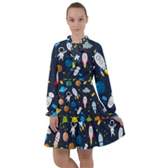 Big Set Cute Astronauts Space Planets Stars Aliens Rockets Ufo Constellations Satellite Moon Rover V All Frills Chiffon Dress by Vaneshart