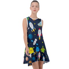 Big Set Cute Astronauts Space Planets Stars Aliens Rockets Ufo Constellations Satellite Moon Rover V Frill Swing Dress by Vaneshart