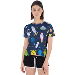 Big Set Cute Astronauts Space Planets Stars Aliens Rockets Ufo Constellations Satellite Moon Rover V Open Back Sport Tee by Vaneshart