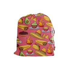 Seamless Pattern Mexican Food Hat Traditional Drawstring Pouch (large) by Vaneshart