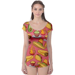 Seamless Pattern Mexican Food Hat Traditional Boyleg Leotard  by Vaneshart