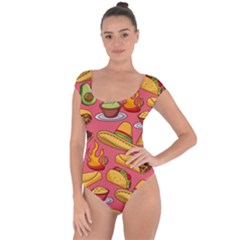 Seamless Pattern Mexican Food Hat Traditional Short Sleeve Leotard  by Vaneshart