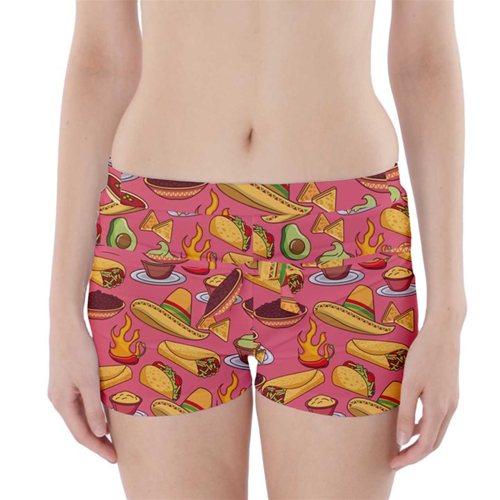 Seamless Pattern Mexican Food Hat Traditional Boyleg Bikini Wrap Bottoms