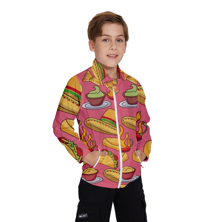 Seamless Pattern Mexican Food Hat Traditional Kids  Windbreaker