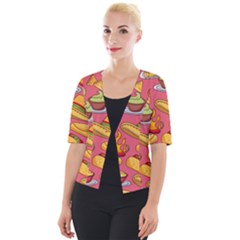 Seamless Pattern Mexican Food Hat Traditional Cropped Button Cardigan by Vaneshart