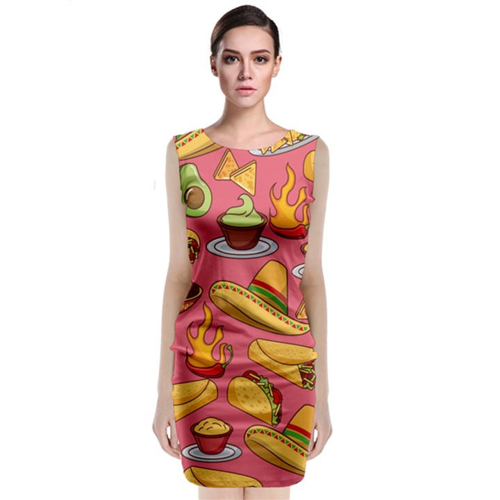 Seamless Pattern Mexican Food Hat Traditional Sleeveless Velvet Midi Dress