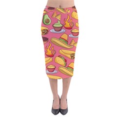 Seamless Pattern Mexican Food Hat Traditional Velvet Midi Pencil Skirt by Vaneshart