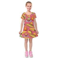 Seamless Pattern Mexican Food Hat Traditional Kids  Short Sleeve Velvet Dress by Vaneshart