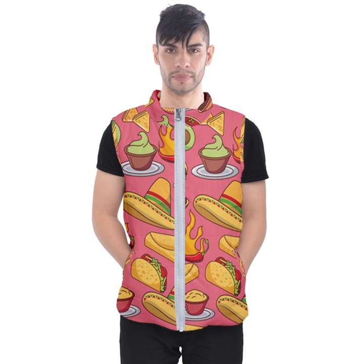 Seamless Pattern Mexican Food Hat Traditional Men s Puffer Vest